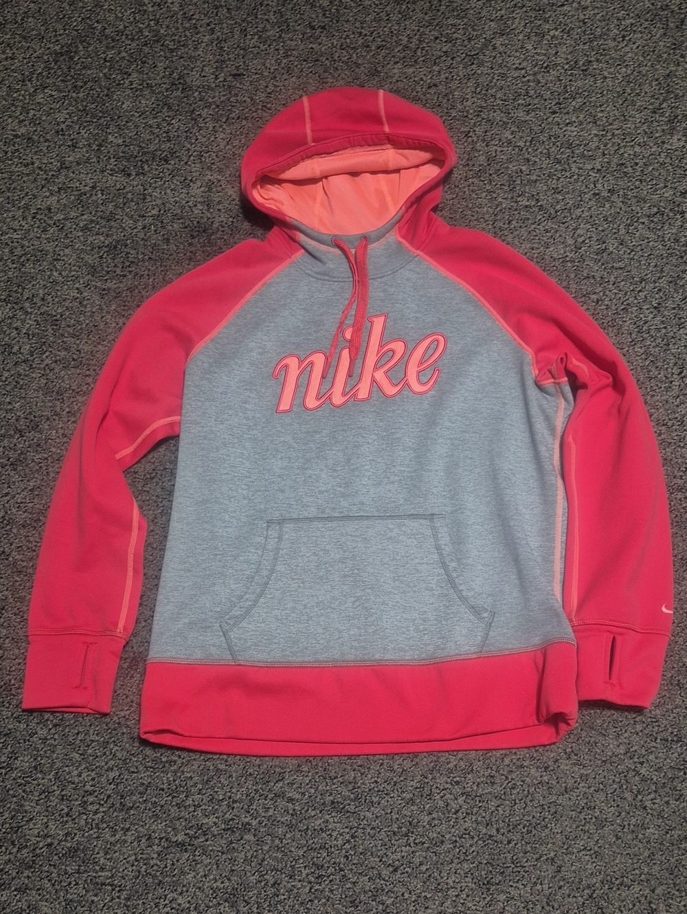 Nike Heather Gray and Bright Coral Pullover Hoodie